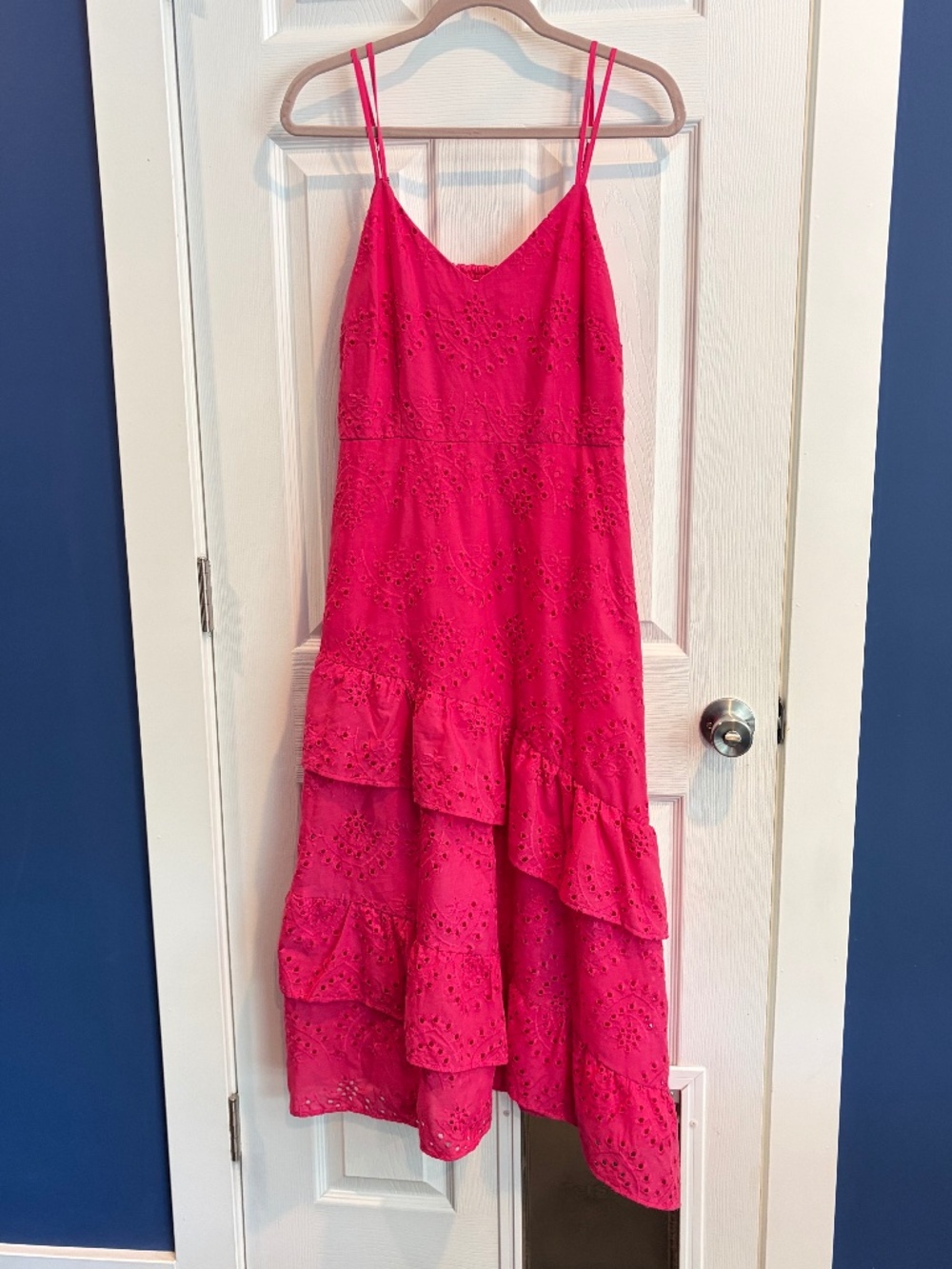 Sam Edelman Pink Eyelet Ruffle Tiered Midi Dress sz 8